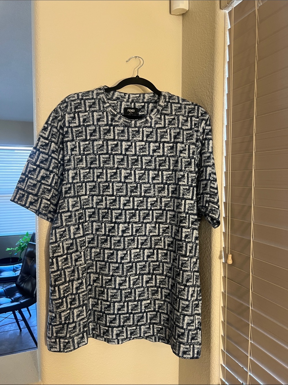 Fendi Navy and White FF Monogram Short-Sleeve Tee